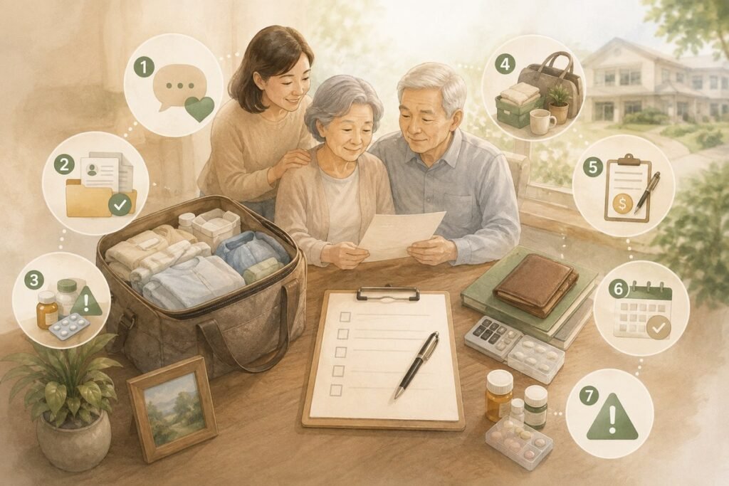 ครอบครัวเตรียมเอกสาร ยา และของใช้ก่อนพาพ่อแม่เข้าบ้านพักผู้สูงอายุ พร้อมเช็คลิสต์ 7 ขั้นตอน